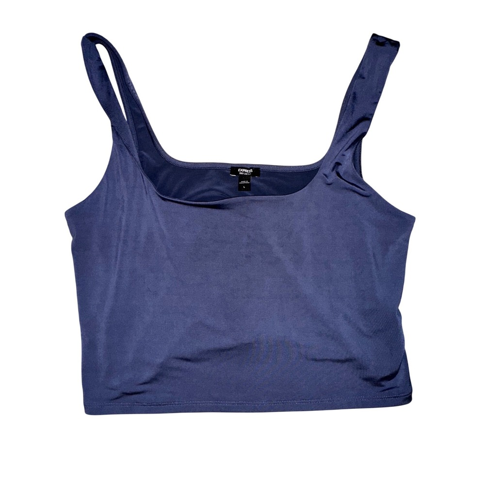 Express Body Contour Navy Blue Square Neck Crop Tank Top Women's Large
